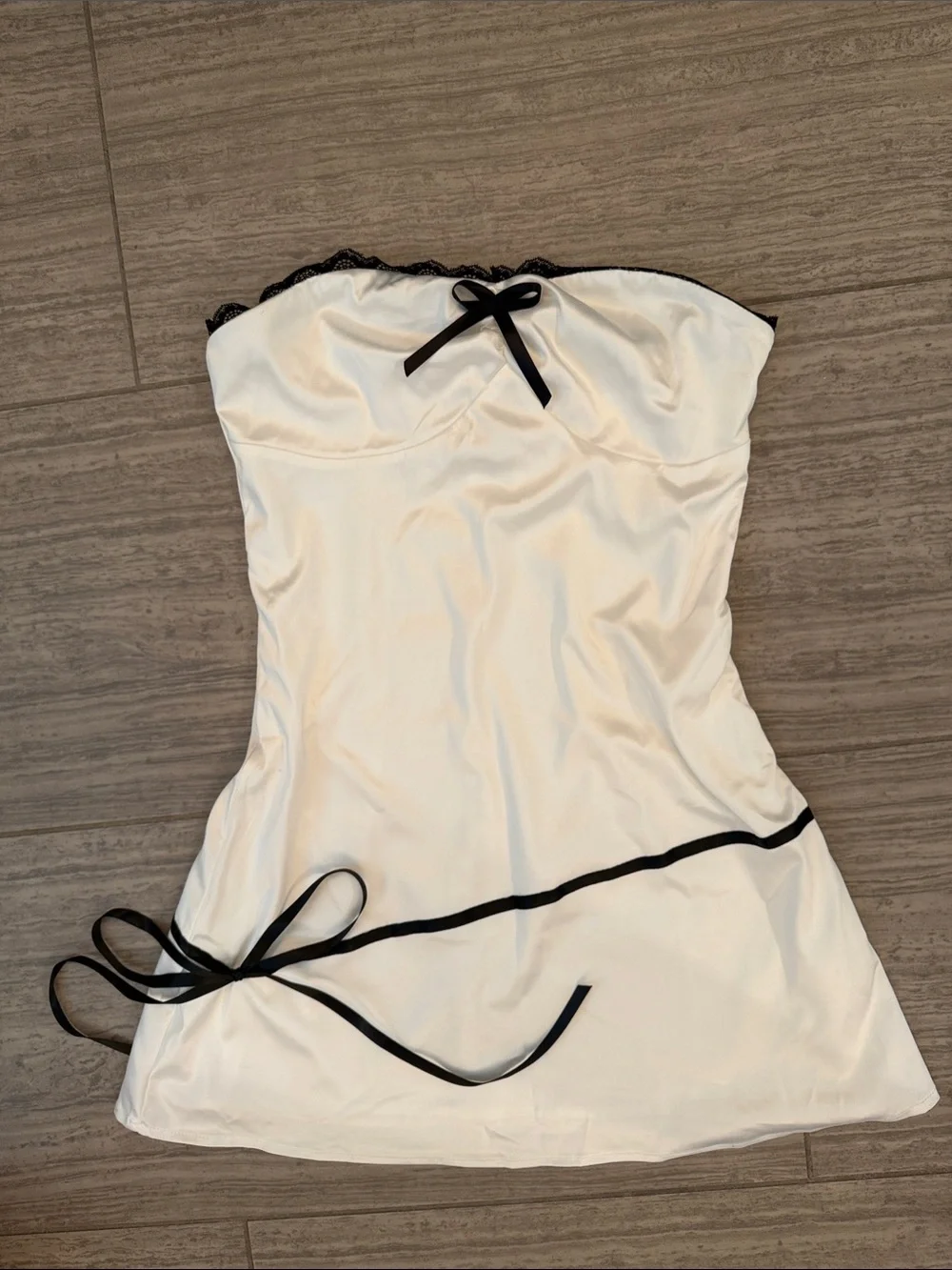 Peppermayo White Satin Slip with Black Lace Trim - Picture 1 of 5